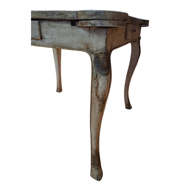 Cream Early 20th Century Carved French Games Table With Leather Top For Sale - Image 8 of 12