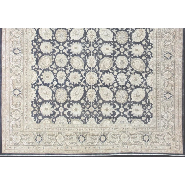 Tribal Large Vintage Tabriz Rug With All-Over Motif Design in Steel Gray and Tan 11'5 X 15'11 For Sale - Image 3 of 13