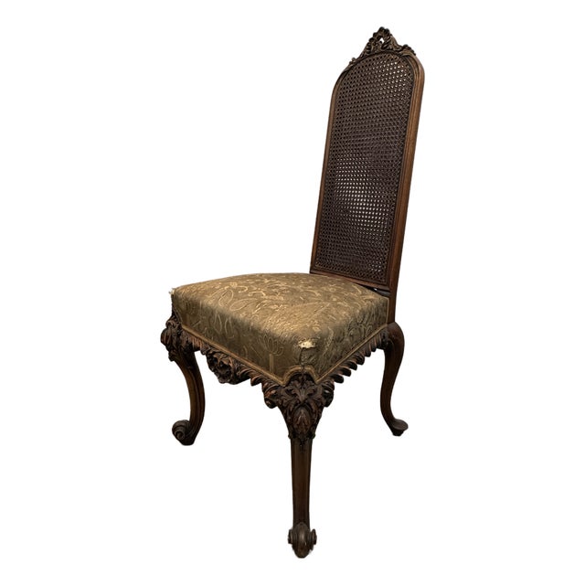 Antique Victorian Double Cane Back Side Chair — Carved Walnut, 19th Century For Sale