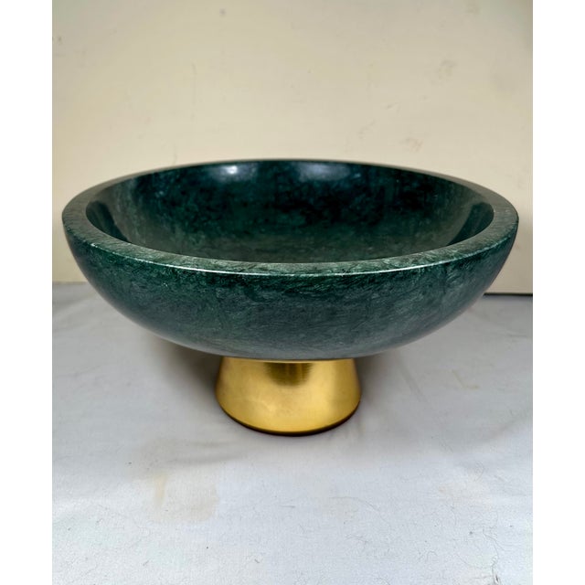 Contemporary Green Marble Bowl on Brass-Cladded Base -Ralph Lauren-. This bowl is made of solid Italian verde antico...