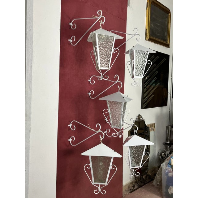 White Vintage Italian Wrought Iron Wall Lamps, 1970s, Set of 5 For Sale - Image 8 of 17