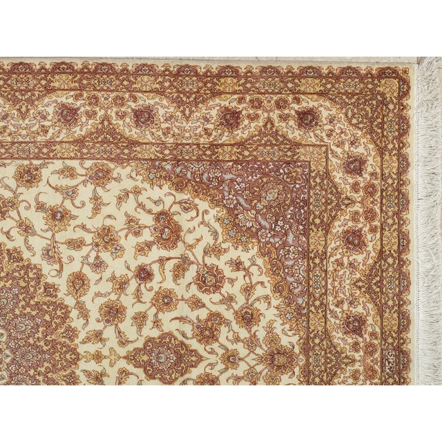 Rare Finely Woven Persian Silk Qum, Handmade Oriental Rug, Soft Ivory For Sale In New York - Image 6 of 13