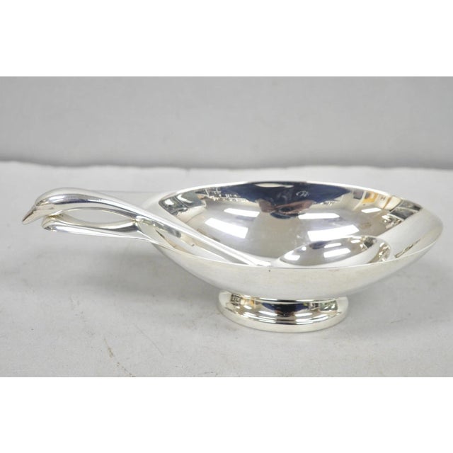 Christofle France Gallia Silver Plated Figural Gravy Sauce Boat w/ Swan Spoon. Circa Mid 20th Century. Measurements: 2.5"...