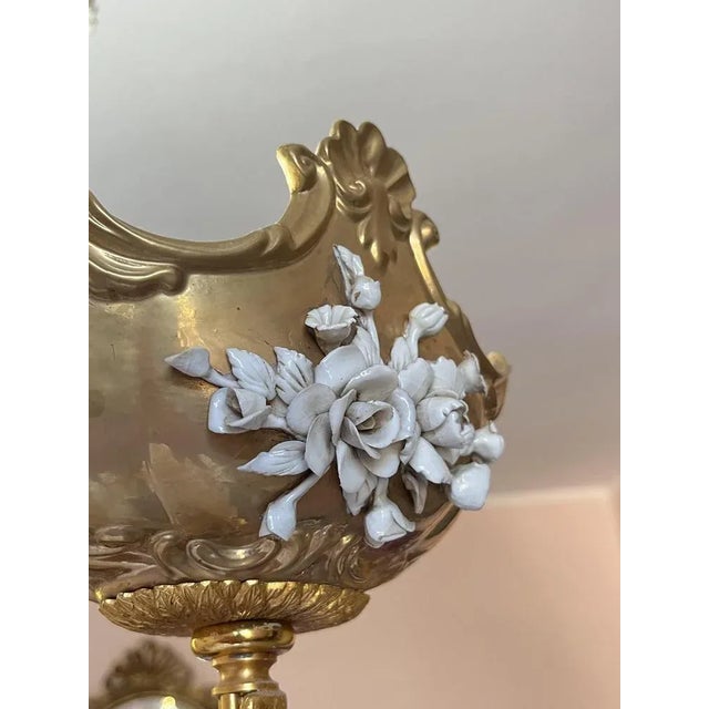 Vintage Italian Hanging Lamp in Brass and Porcelain, 1980s For Sale - Image 9 of 10