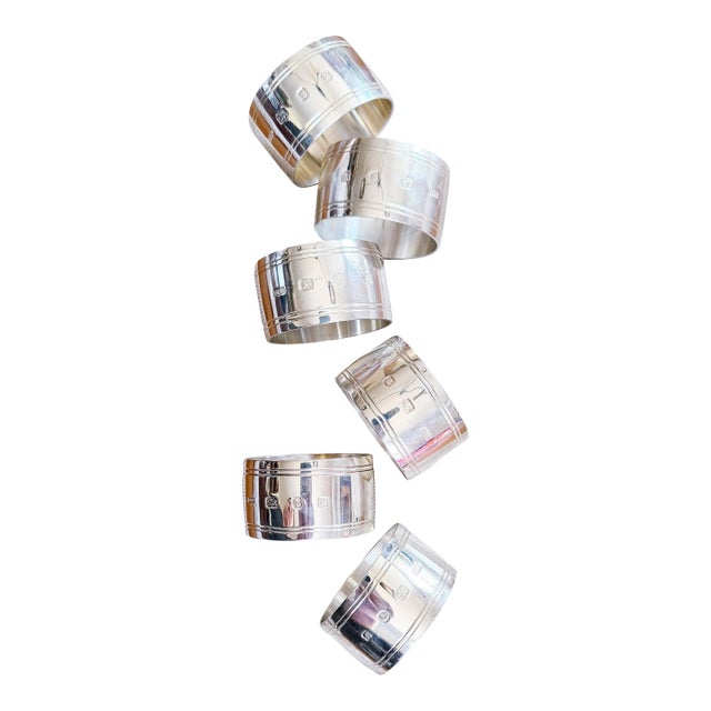Vintage English Sterling Silver Napkin Rings - Set of 6 For Sale