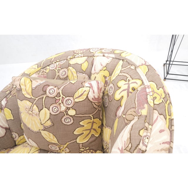 Pair of Mid Century Modern Nautilus Lounge Fire Side Chairs Abstract Print Pattern Upholstery.
