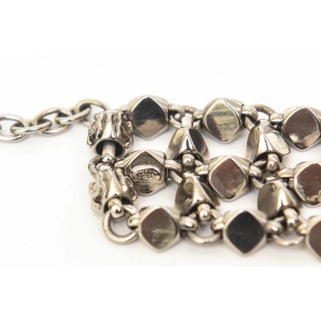 Chanel Rock Stud Silver 3 Row Metal Link v Necklace Signed 1990's For Sale - Image 11 of 12