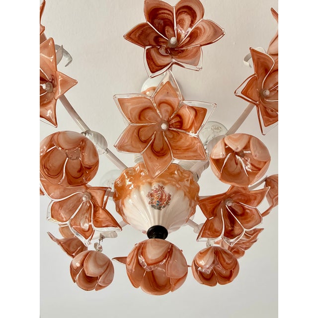 Brown Vintage Italian Murano Style Amber Brown Floral Chandelier - Porcelain Body With Crystal Teardrops For Sale - Image 8 of 18