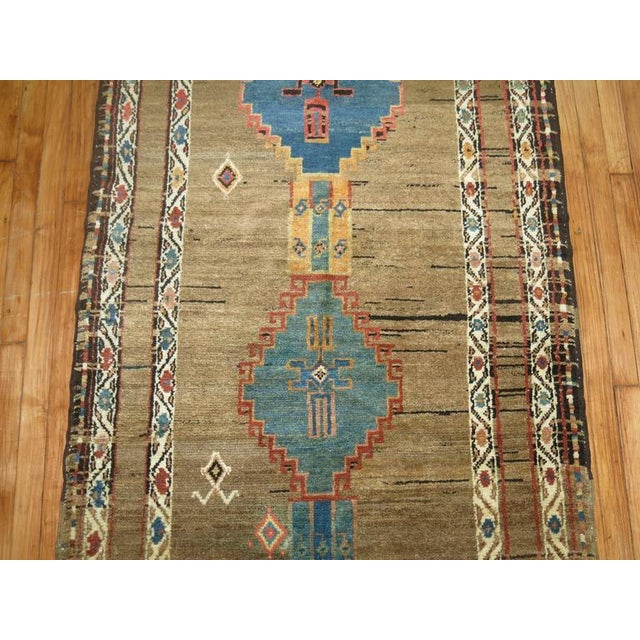 Vintage Tribal Navy Camel Primitive Zabihi Collection Persian Kurd Runner - 3'7" x 13'11" For Sale In New York - Image 6 of 8