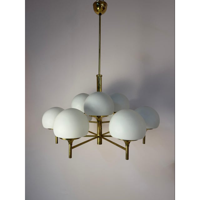 Gold Type 2645 9-Light Chandelier in Brass and Opal Glass from Aloys Fischer Sundern For Sale - Image 8 of 11