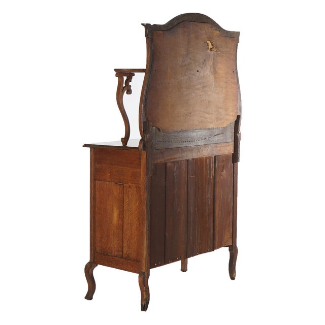 Antique RJ Horner School Carved Oak Swell Front & Mirrored Server C1910 For Sale - Image 4 of 16