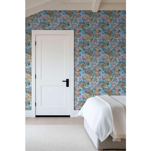 Not Yet Made - Made To Order Shell of a Good Time Grasscloth Wallpaper by House Party | Ocean Blue | 6 Yards For Sale - Image 5 of 8