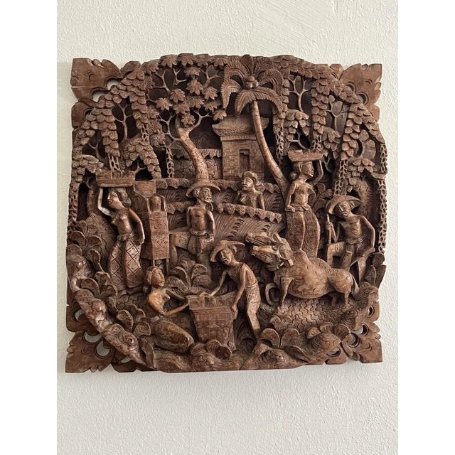 Vintage Balinese Panel in Hand-Worked Beech, 1993 For Sale - Image 13 of 13