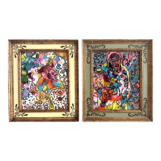 Set of 2 Abstract Paintings by Serg Graff "Flower Fairy" | "Mr Umbrella" Framed For Sale