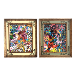 Set of 2 Abstract Paintings by Serg Graff "Flower Fairy" | "Mr Umbrella" Framed