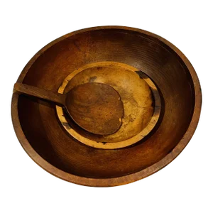 Antique Butter Bowls & Paddle Circa 1800 Wood Farmhouse - Set of 3