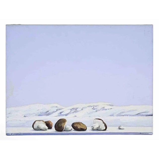 Oil on canvas realized by Gino Guida in 1980s. Hand signed lower right. Hand signed and titled on rear. Very good...