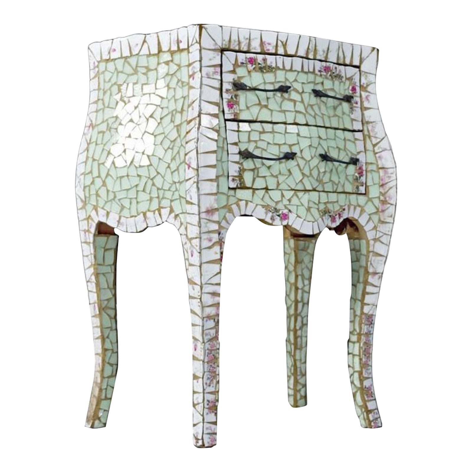 Mint Green Pink and White Tile Mosaic Nightstand Side Table by Ercole ...
