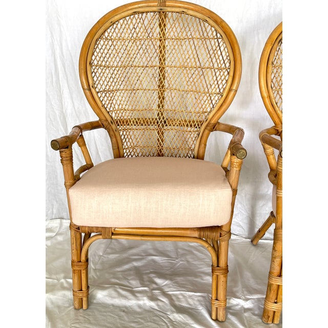 Pair Bamboo & Rattan Fan Back Arm Chairs For Sale In West Palm - Image 6 of 18