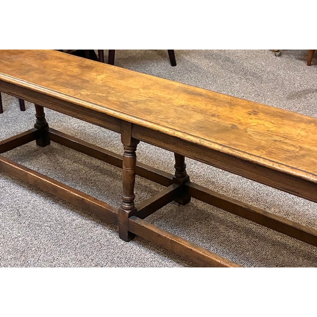 1920s Antique English Oak Full Width Refectory Bench With Generous Seating c.1920 For Sale - Image 5 of 11