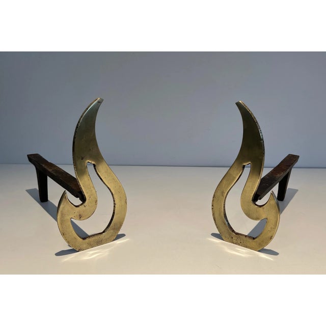 Metal Flame Brass Andirons - A Pair For Sale - Image 7 of 13