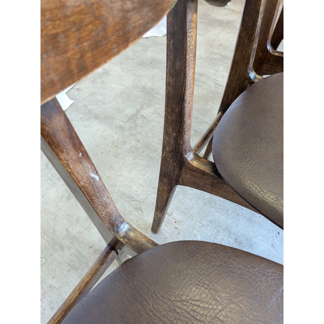 Vintage Wooden Dining Chairs with Brown Leather Seats, 1970s, Set of 3 For Sale - Image 12 of 18