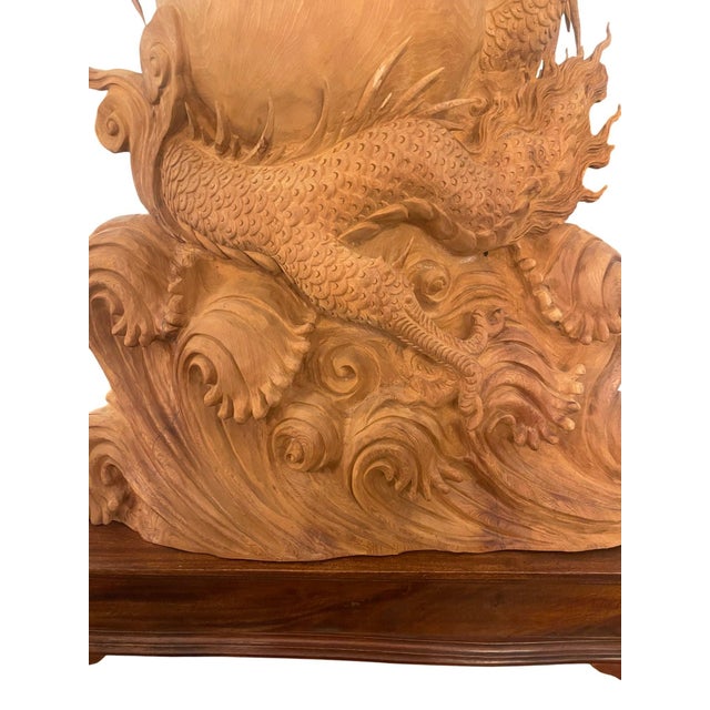 Asian Large 20th Century Vietnamese Nhất Long Vờn Ngọc Dragon Pearl Wood Sculpture For Sale - Image 3 of 12