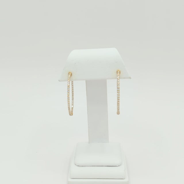 White Diamond In & Out Hoop Earrings in 14K Yellow Gold - A Pair For Sale - Image 4 of 7