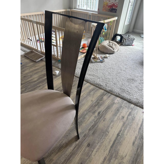 Set of 4 Modern Dining Chairs With Brushed Metal Backs For Sale - Image 9 of 11