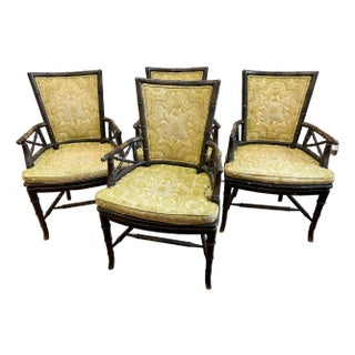 Set of Four Vintage Faux Bamboo Armchairs Dining Chairs With Cane Seats For Sale