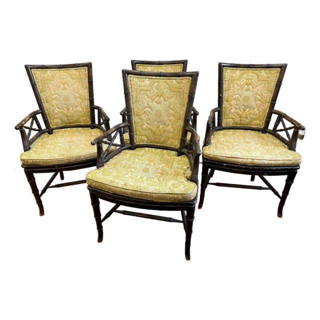 Set of Four Vintage Faux Bamboo Armchairs Dining Chairs With Cane Seats For Sale