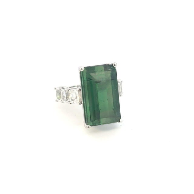 Natural Tourmaline White Sapphire Ring 6.75 14k WG 21.03 TCW Certified For Sale In New York - Image 6 of 18