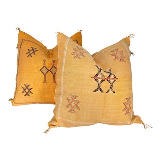 Moroccan Sabra Silk Pillows, 20" x 19" - A Pair For Sale