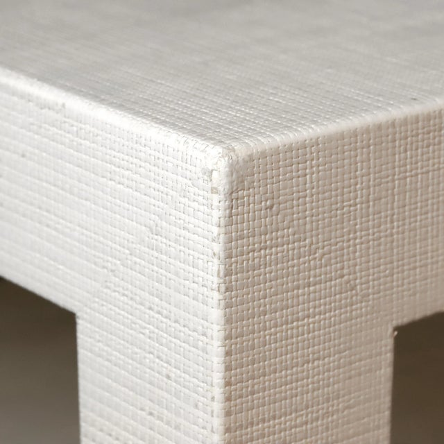 Karl Springer's Style Vintage Raffia Covered Modern White Cocktail Table For Sale - Image 9 of 11