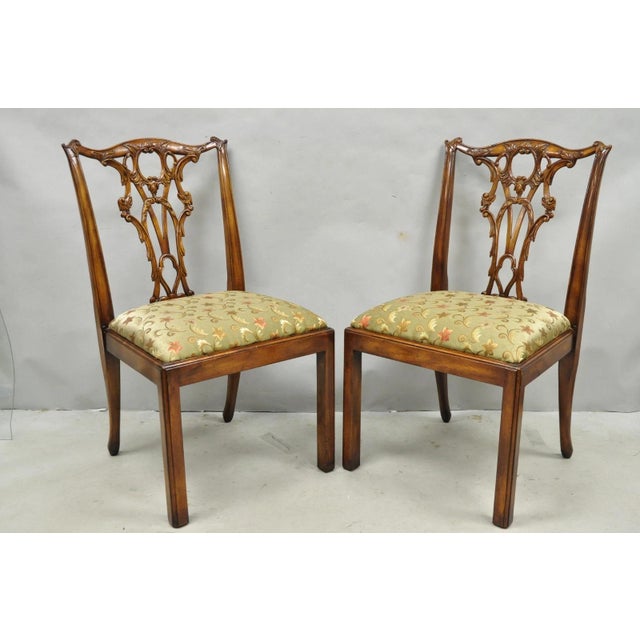 High Quality Chippendale Style Carved Mahogany Dining Room Side Chairs attributed to Theodore Alexander - Set of 4. Circa...