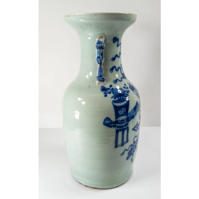 Early 20th Century Chinese Celadon and Underglaze Blue Vase For Sale - Image 4 of 12