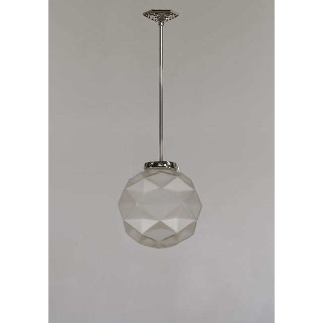 David Gueron Degue Degue French Art Deco Cubist Globe Pendant Light - 2 Available - 1930s For Sale - Image 4 of 14