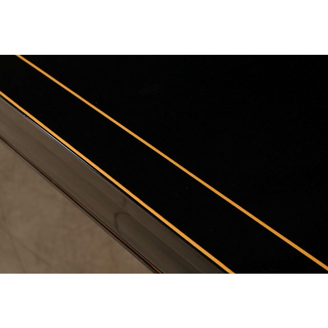 Custom Black Lacquered 12 Foot Extendable Dining Table With Gold Line Inlay For Sale - Image 9 of 18