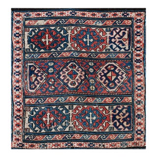 Cute Wine Red Background and Ivory Border Tribal Geometric Design Antique Persian Soumak Rug For Sale