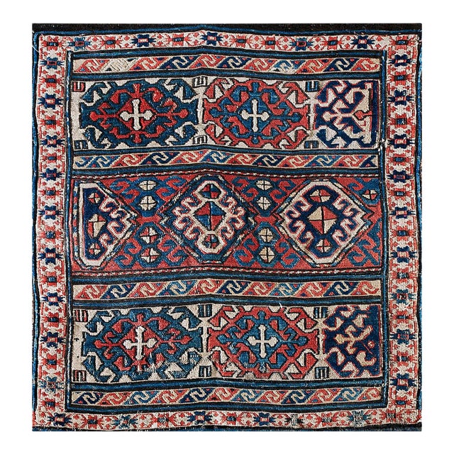 Cute Wine Red Background and Ivory Border Tribal Geometric Design Antique Persian Soumak Rug For Sale