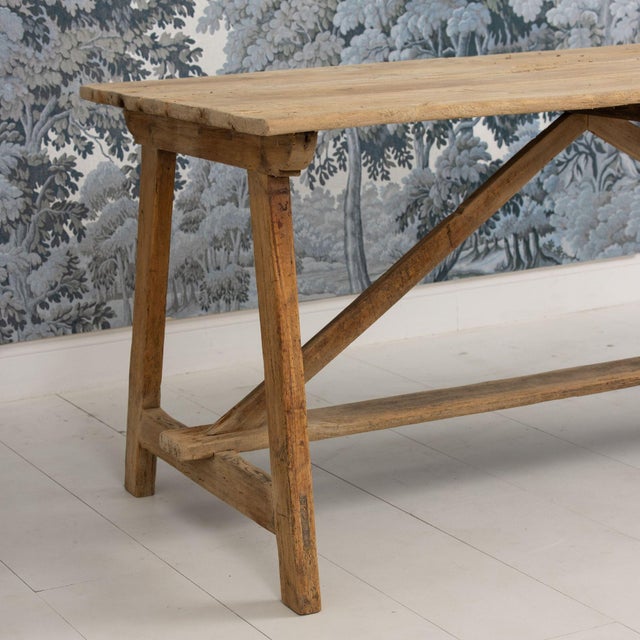 Early 19th C. Italian Pine Trestle Table in Original Patina For Sale - Image 4 of 17
