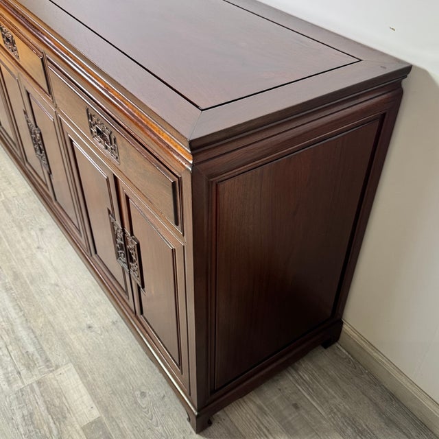 Vintage Asian Rosewood Carved Longevity Sideboard Server For Sale - Image 13 of 15
