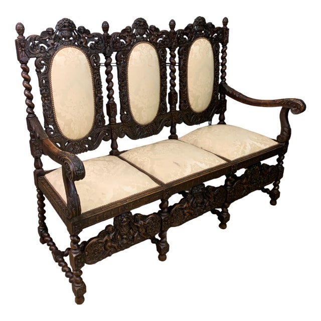 Antique Carolean Style Walnut Bench, 1880 For Sale