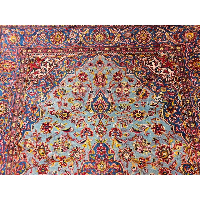 Early 20th Century Persian Kashan Rug, Hand-Knotted Wool, Floral Pattern, Turquoise & Red,6x9 For Sale - Image 16 of 18