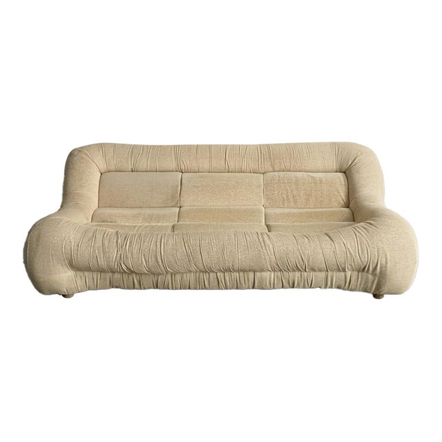 Italian Ruched Fabric Three-Seater Sofa, 1970s For Sale