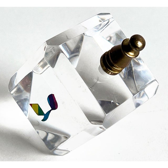 Faceted Lucite Dreidel With Colorful Prismatic Design and Brass Spinner For Sale In Providence - Image 6 of 8