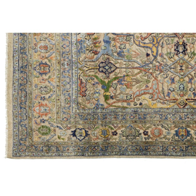 Hand-Knotted Modern Bidjar Hi-Lo Textured Rug Beige Wool Rug Floral & Vine Motif For Sale In New York - Image 6 of 11