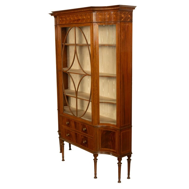 Art Nouveau Antique Art Nouveau Inlaid Mahogany Display China Cabinet Vitrine Waring Gillow, 1905 For Sale - Image 3 of 13