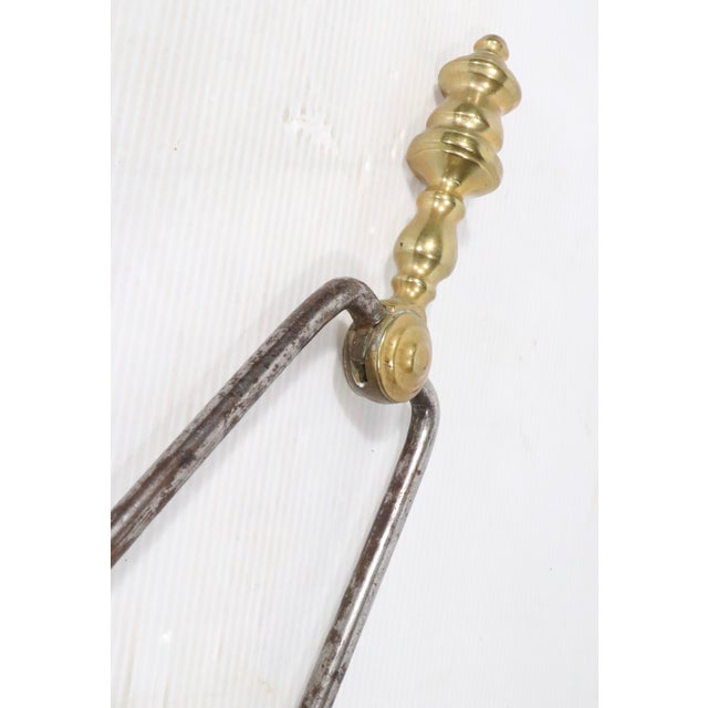 19th Century Antique Brass and Steel Fireplace Tongs For Sale - Image 5 of 10