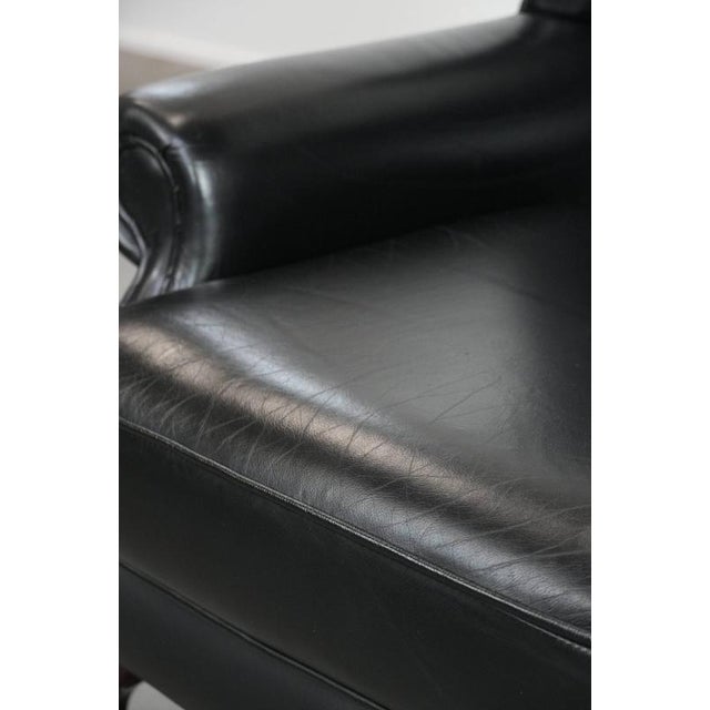 English Style Black Cowhide Chesterfield Wing Chair For Sale - Image 13 of 15